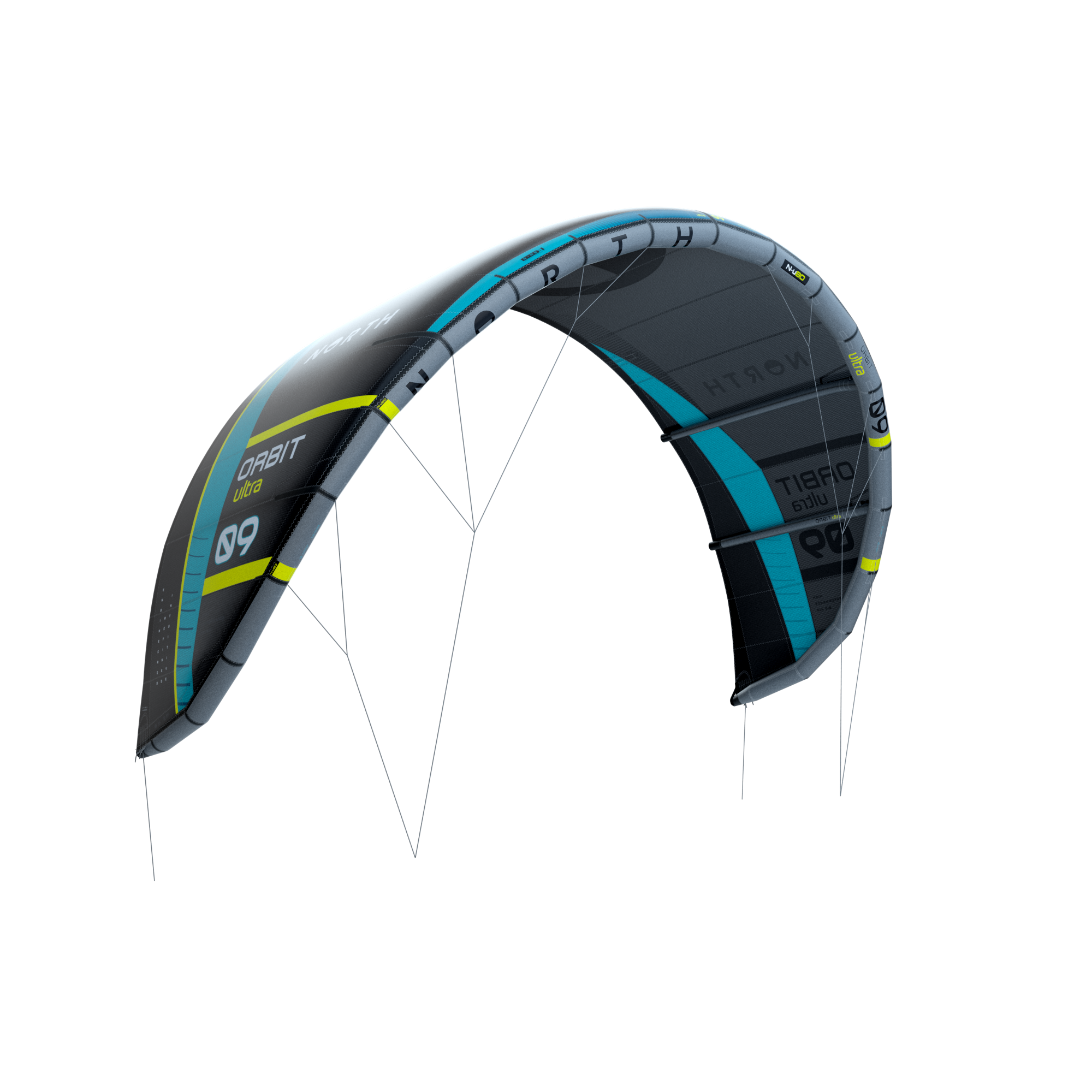North Orbit Ultra 2026 kite zijaanzicht met bridle lines
